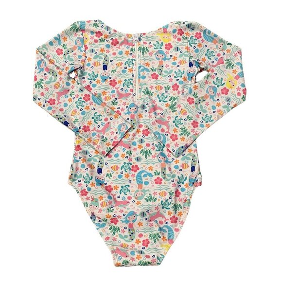 Girl's UPF 50+ Charlie Long SleeveRash Guard Swimsuit Mermaid Print - Picture 2 of 3